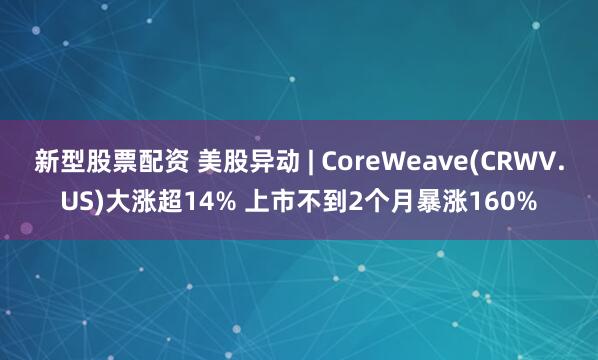 新型股票配资 美股异动 | CoreWeave(CRWV.US)大涨超14% 上市不到2个月暴涨160%